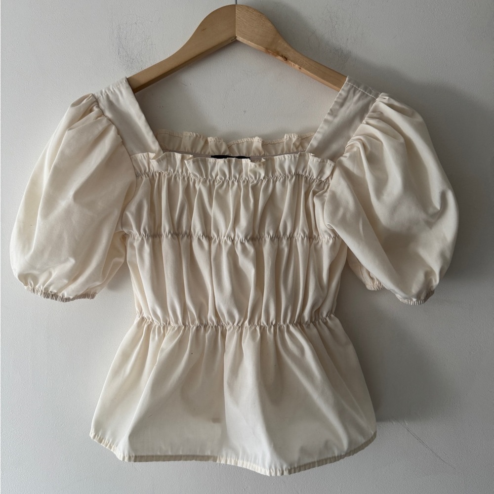 DAZY Cream Ruched Puff Sleeve‎ Blouse